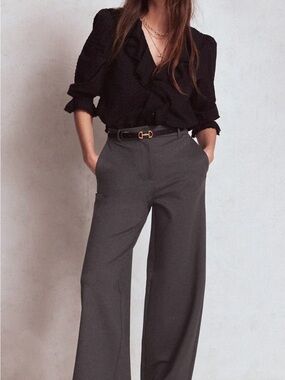 Boden Belgravia Ponte Wide Leg Trousers Gray Ponte Pants Office Wear US 10 Long